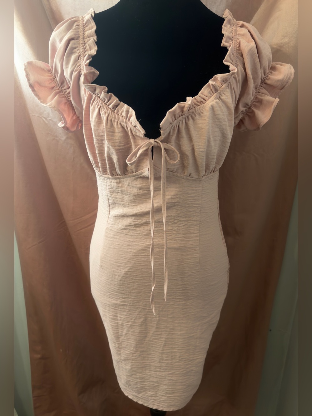Smocked Off-Shoulder Mini Dress in Dusty Pink